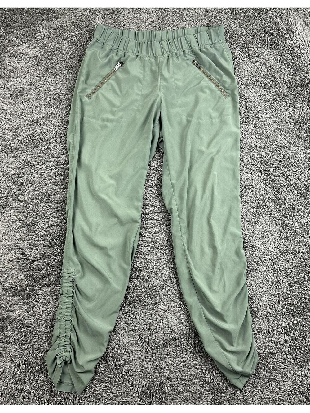 Athleta Aspire Ankle Green Ruched Stretch Jogger Pant Zip Pockets Womens Size 4